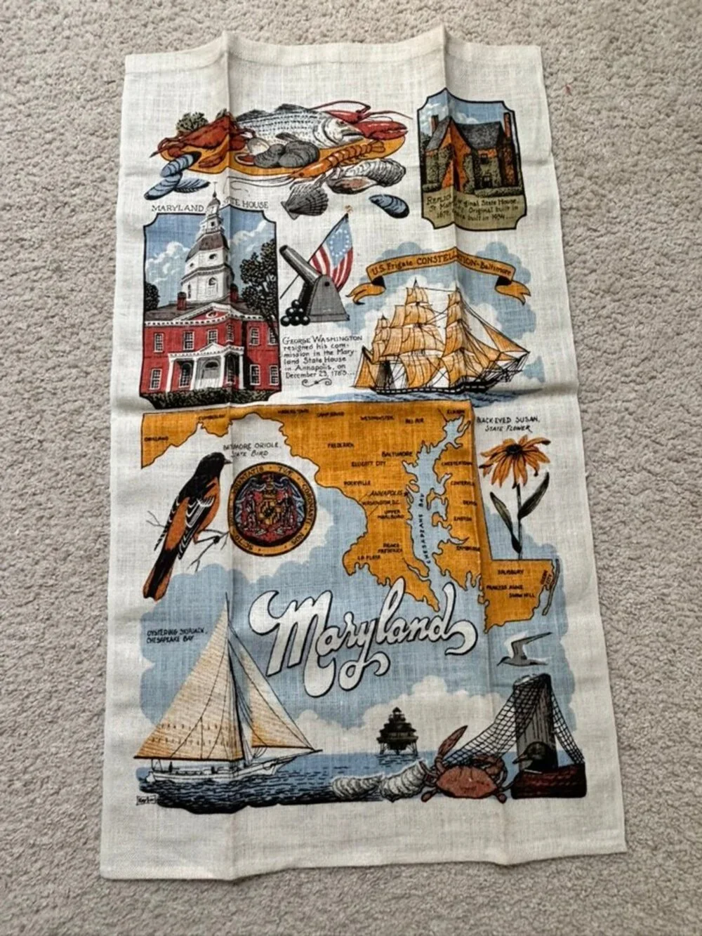 1984 Maryland 350th Anniversary Linen Towel